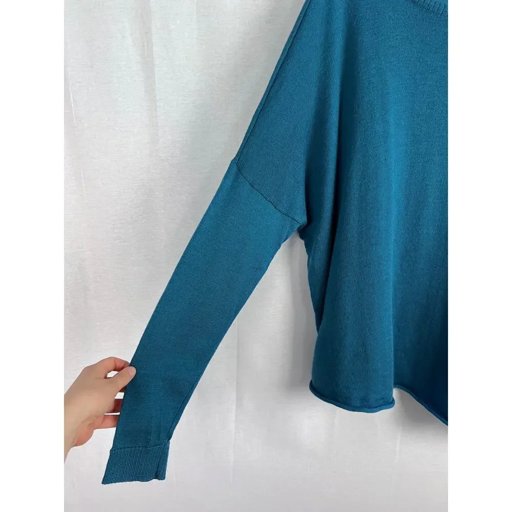 Eileen Fisher Sweater Merino Asym Pullover Teal Coastal Grandma Lagenlook Beachy - Picture 3 of 6